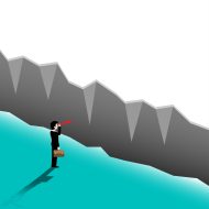 Business concept vector, Businessman holding binoculars look at to success on cliff. Businessmen look to area of success